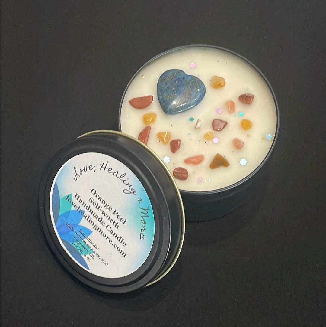 Handmade Reiki Infused Orange Peel Fragrance Candle - For Self-Worth Candle