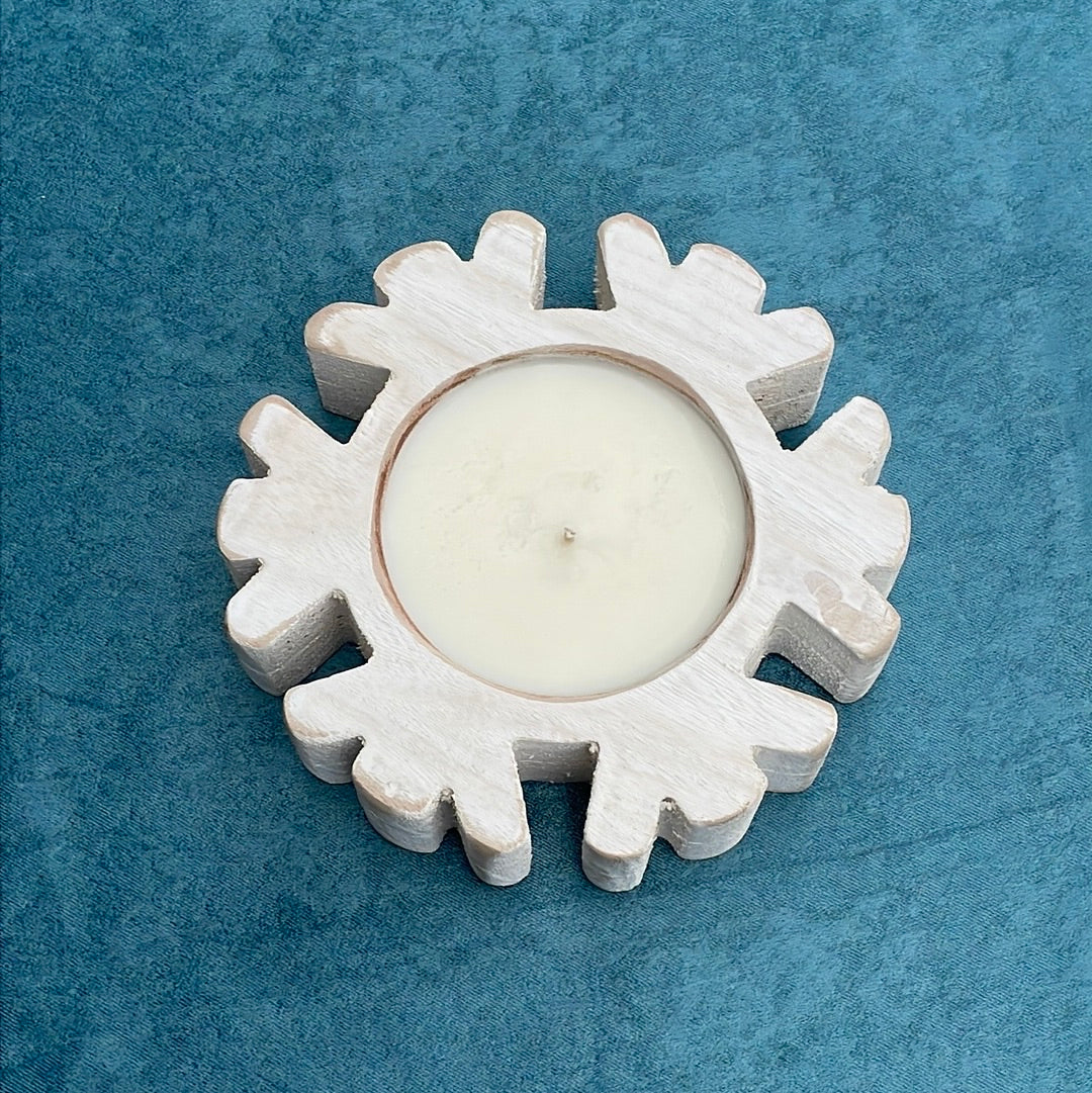 Handmade Wooden Snowflake Bowl Candle with Silver Sparkle Fragrance