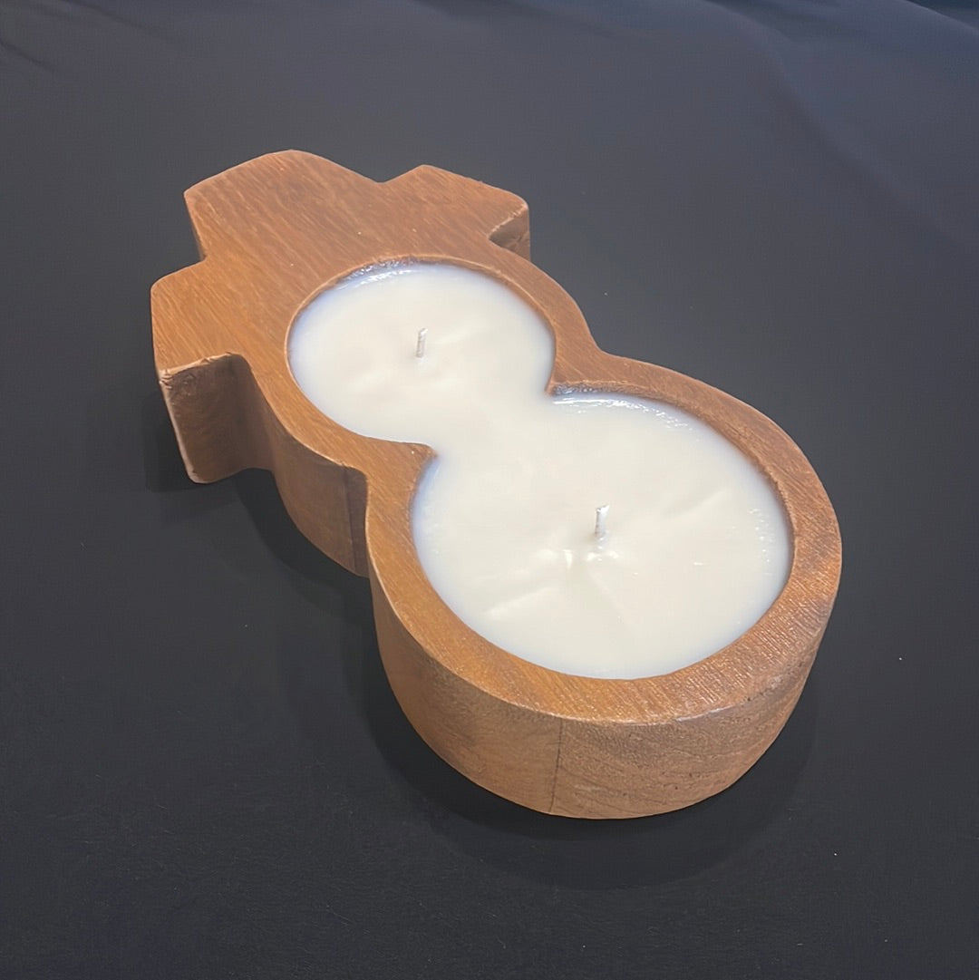 Handmade Wooden Snowman Bowl Candle with Mountain Mist Fragrance