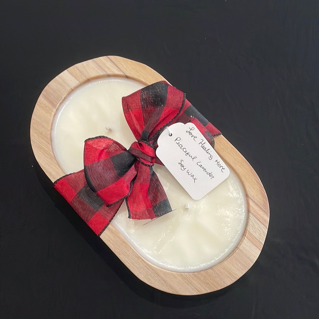 Handmade Wooden Oval Bowl Candle with Peaceful Lavender Fragrance