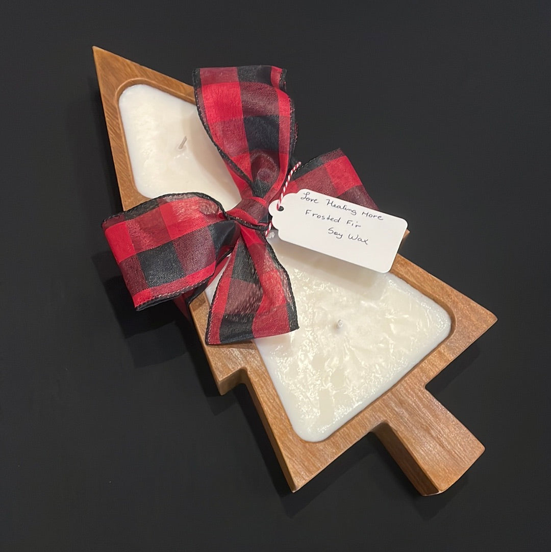 Handmade Wooden Large Tree Candle with Frosted Fir Fragrance
