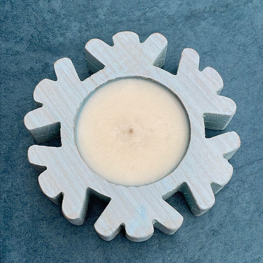 Handmade Wooden Snowflake Bowl Candle with Silver Sparkle Fragrance