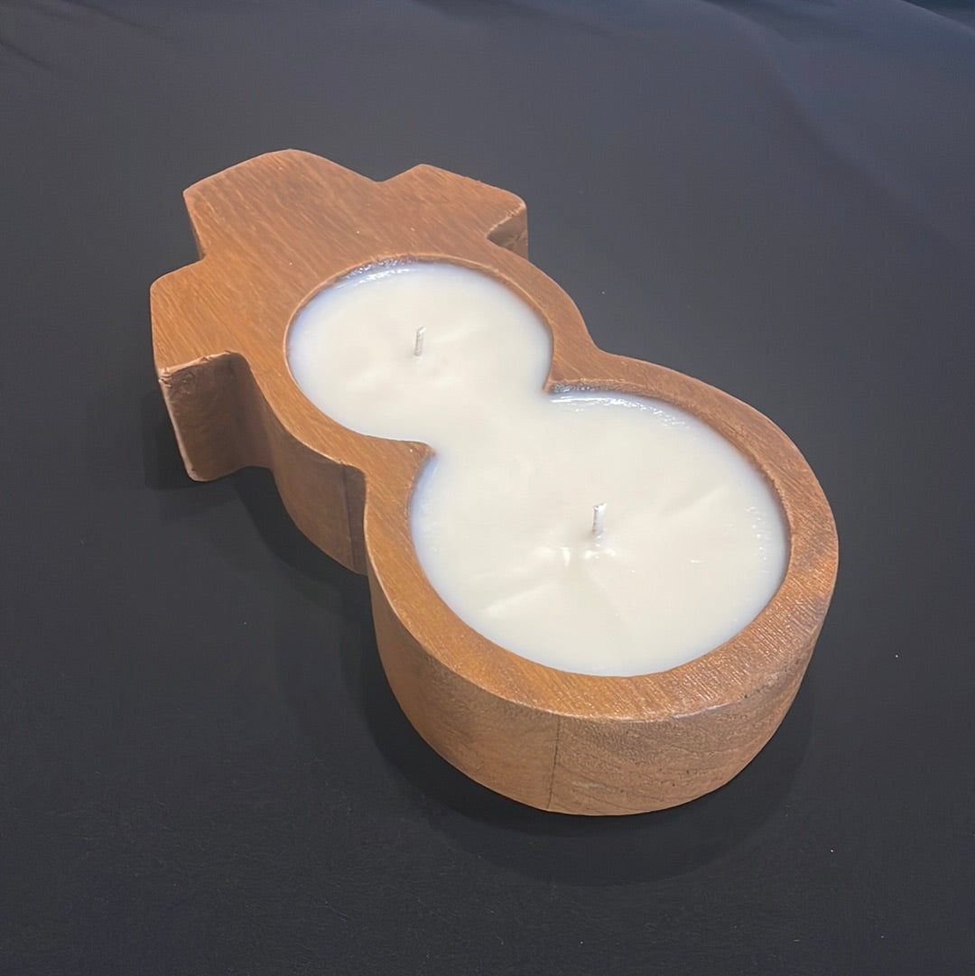 Handmade Wooden Snowman Bowl Candle with Woodland Snow Fragrance