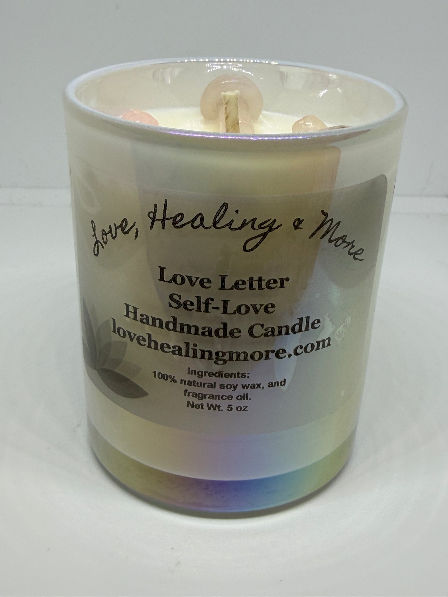 Love Letter – Self-Love Reiki Candle with Rose Quartz, Green Aventurine & Heart-Healing Intention